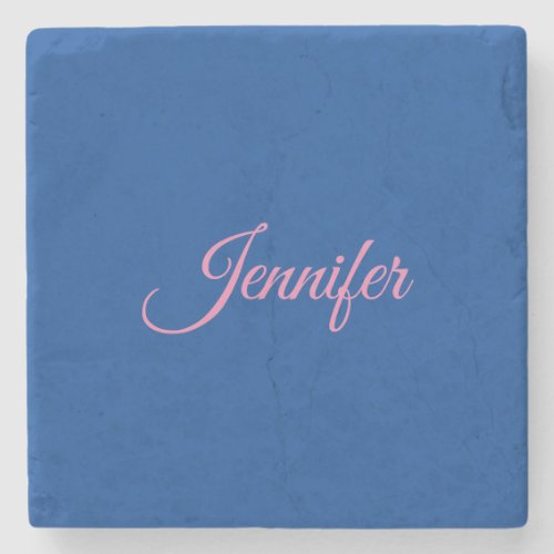 Calligraphy Elegant Pink Blue Custom Name Stone Coaster