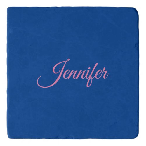 Calligraphy Elegant Pink Blue Custom Name Trivet