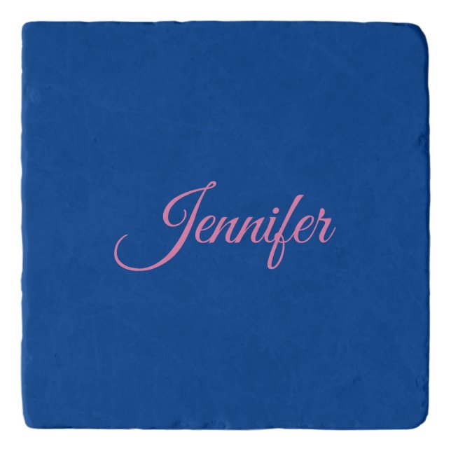 Calligraphy Elegant Pink Blue Custom Name Trivet (Front)