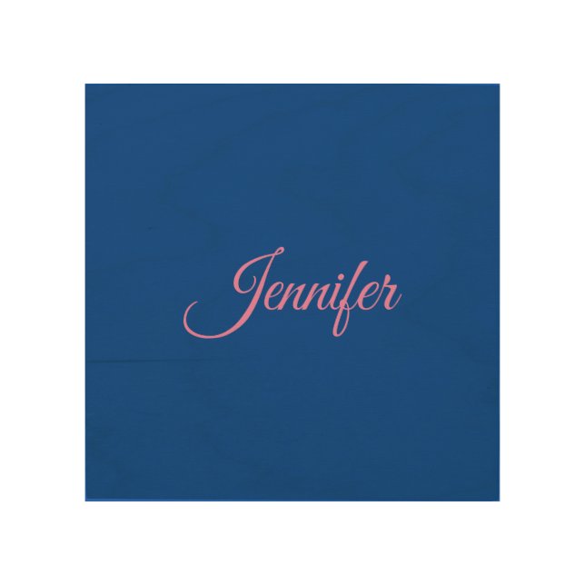 Calligraphy Elegant Pink Blue Custom Name Wood Wall Art (Front)