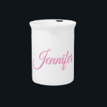 Calligraphy Elegant Pink White Custom Name Beverage Pitcher<br><div class="desc">Looking for a beautiful calligraphy with an esthetic handwriting? This simple,  eye-catching design is for you. The fine and tasteful design will immediately reflect the quality of your relationship and family.</div>