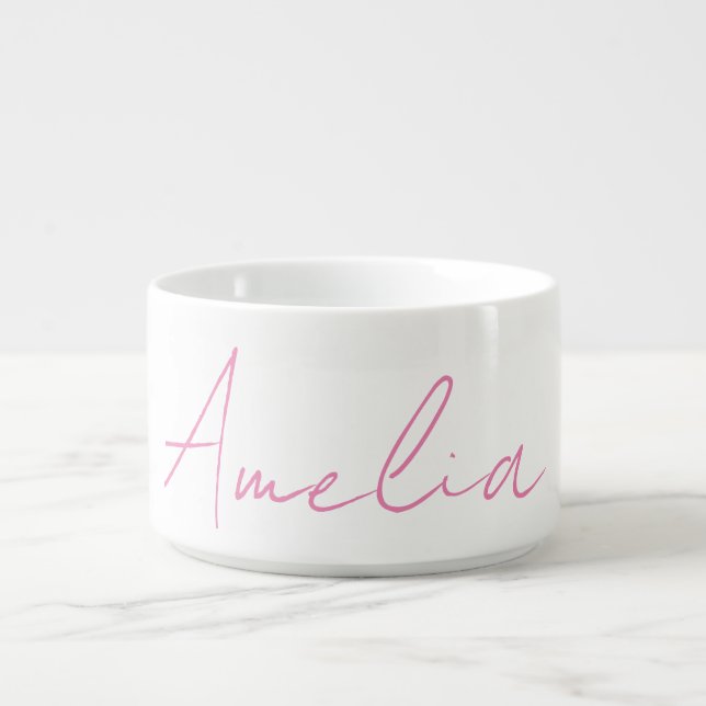 Calligraphy Elegant Pink White Custom Name Bowl (Center)