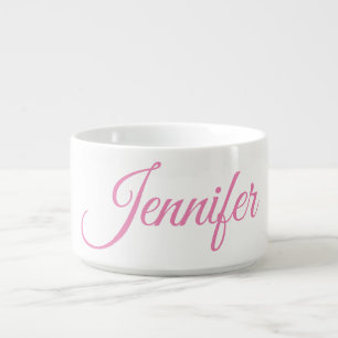 Calligraphy Elegant Pink White Custom Name Bowl