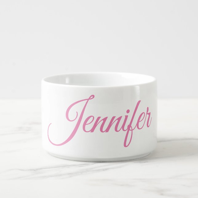 Calligraphy Elegant Pink White Custom Name Bowl (Center)