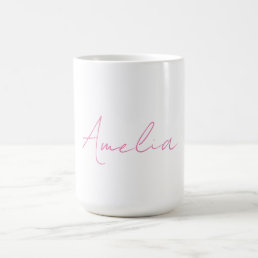 Calligraphy Elegant Pink White Custom Name Coffee Mug
