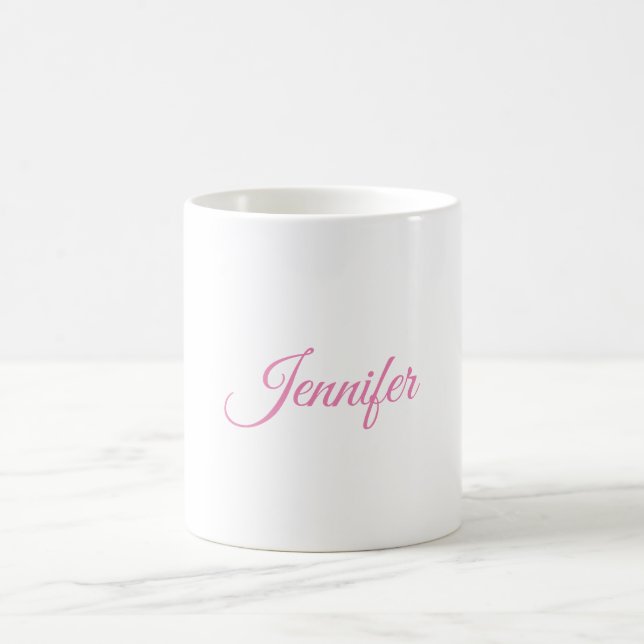 Calligraphy Elegant Pink White Custom Name Coffee Mug (Center)