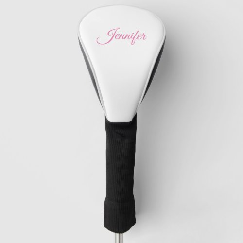 Calligraphy Elegant Pink White Custom Name Golf Head Cover