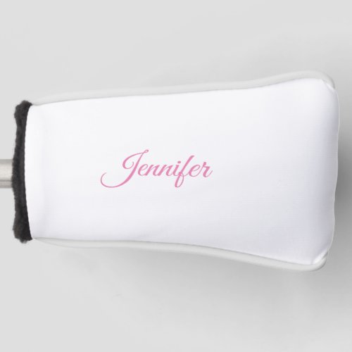 Calligraphy Elegant Pink White Custom Name Golf Head Cover