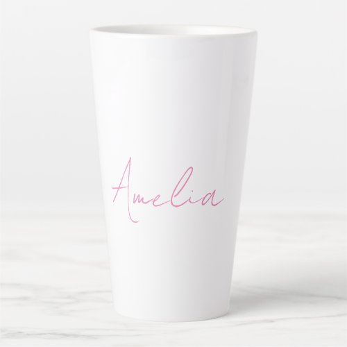 Calligraphy Elegant Pink White Custom Name Latte Mug