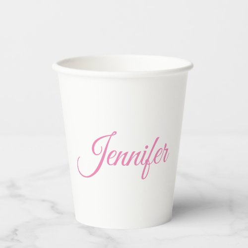 Calligraphy Elegant Pink White Custom Name Paper Cups