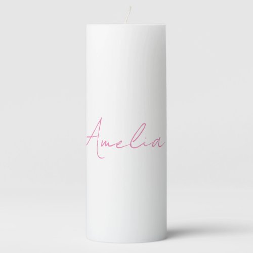 Calligraphy Elegant Pink White Custom Name Pillar Candle