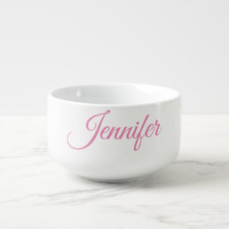 Calligraphy Elegant Pink White Custom Name Soup Mug