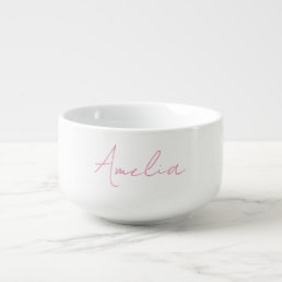 Calligraphy Elegant Pink White Custom Name Soup Mug