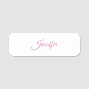 Calligraphy Elegant Pink White Custom Name Tag