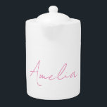 Calligraphy Elegant Pink White Custom Name Teapot<br><div class="desc">Looking for a beautiful calligraphy with an esthetic handwriting? This simple,  eye-catching design is for you. The fine and tasteful design will immediately reflect the quality of your relationship and family.</div>