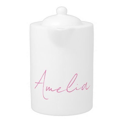 Calligraphy Elegant Pink White Custom Name Teapot