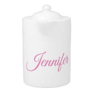 Calligraphy Elegant Pink White Custom Name Teapot
