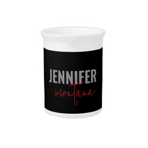 Calligraphy Elegant Plain Add Own Name Beverage Pitcher