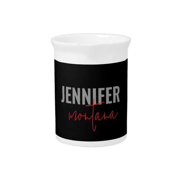 Calligraphy Elegant Plain Add Own Name Beverage Pitcher (Front)