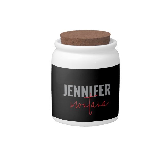 Calligraphy Elegant Plain Add Own Name Candy Jar (Front)