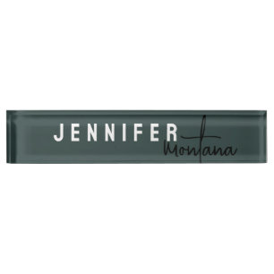 Calligraphy Elegant Plain Add Own Name Dusty Green Desk Name Plate