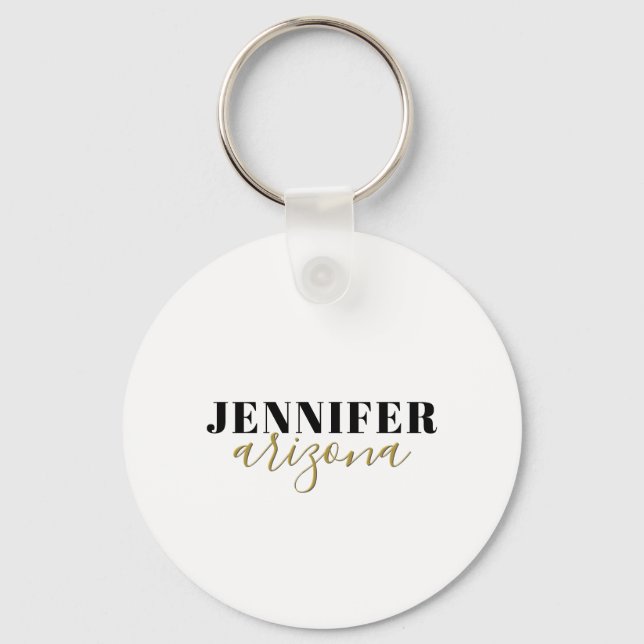 Calligraphy Elegant Plain Add Own Name Keychain (Front)