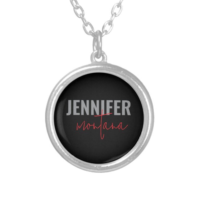 Calligraphy Elegant Plain Add Own Name Silver Plated Necklace (Front)