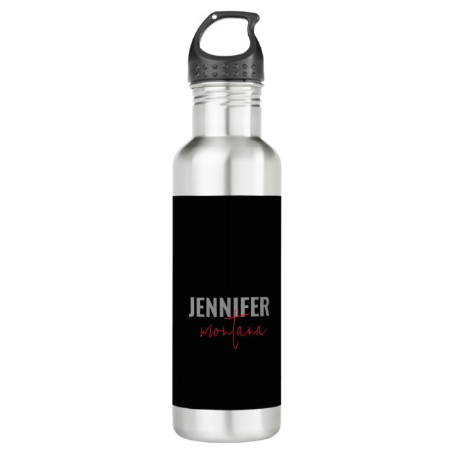Calligraphy Elegant Plain Add Own Name Stainless Steel Water Bottle (Front)
