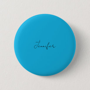 Calligraphy Elegant Plain Simple Name Blue Button