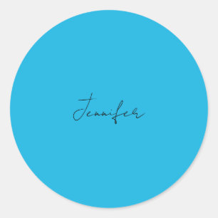 Calligraphy Elegant Plain Simple Name Blue Classic Round Sticker