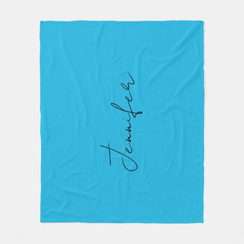 Calligraphy Elegant Plain Simple Name Blue Fleece Blanket