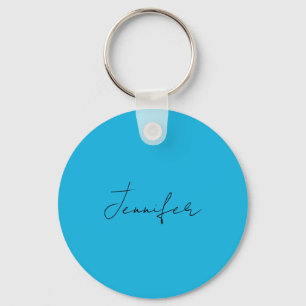 Calligraphy Elegant Plain Simple Name Blue Keychain