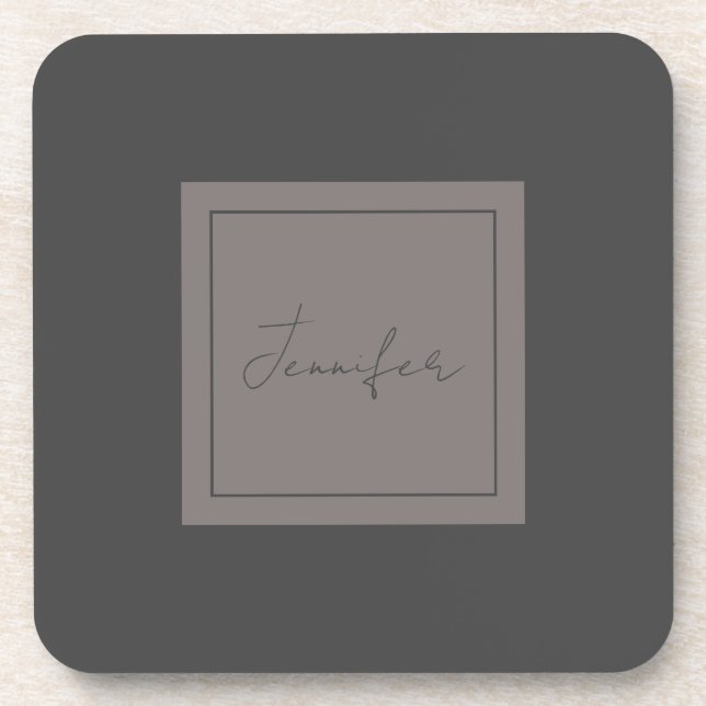 Calligraphy Elegant Plain Simple Name Grey Beverage Coaster (Front)