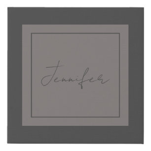 Calligraphy Elegant Plain Simple Name Grey Faux Canvas Print