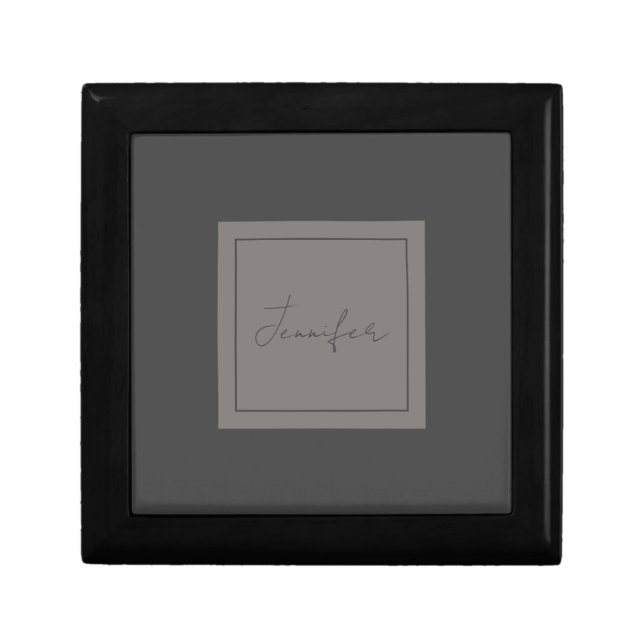 Calligraphy Elegant Plain Simple Name Grey Gift Box (Front)