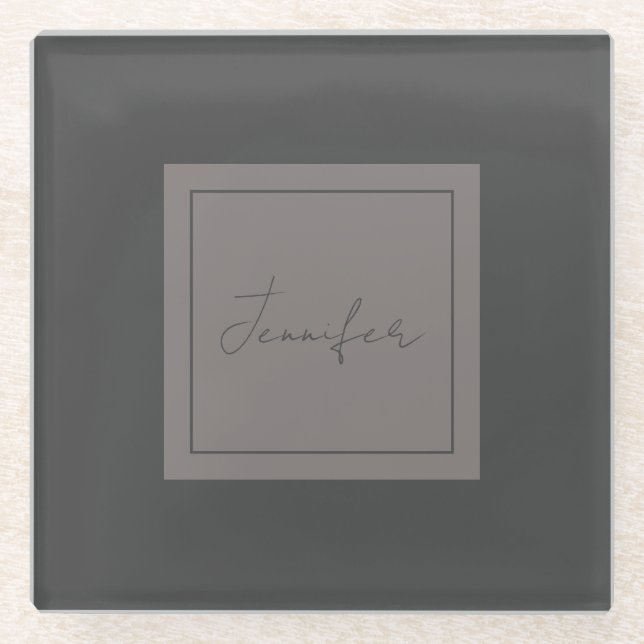 Calligraphy Elegant Plain Simple Name Grey Glass Coaster (Front)