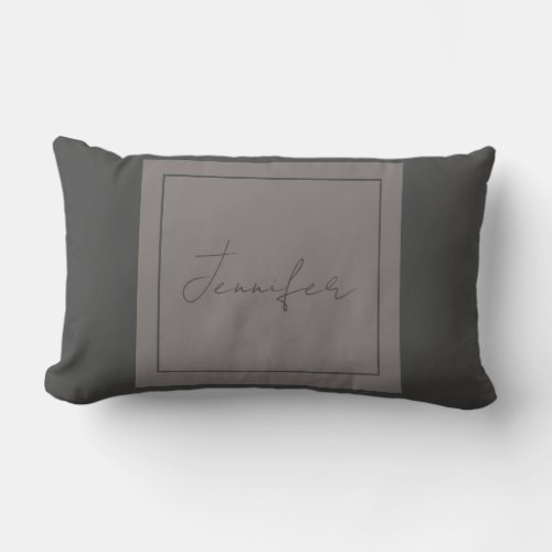 Calligraphy Elegant Plain Simple Name Grey Lumbar Pillow