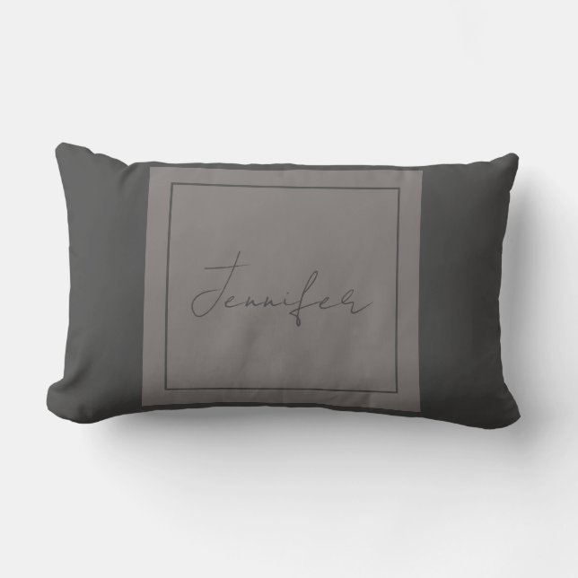Calligraphy Elegant Plain Simple Name Grey Lumbar Pillow (Front)