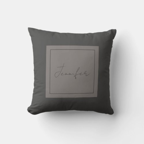 Calligraphy Elegant Plain Simple Name Grey Throw Pillow
