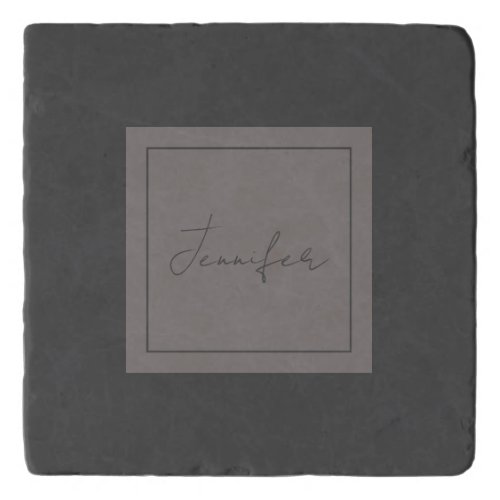 Calligraphy Elegant Plain Simple Name Grey Trivet