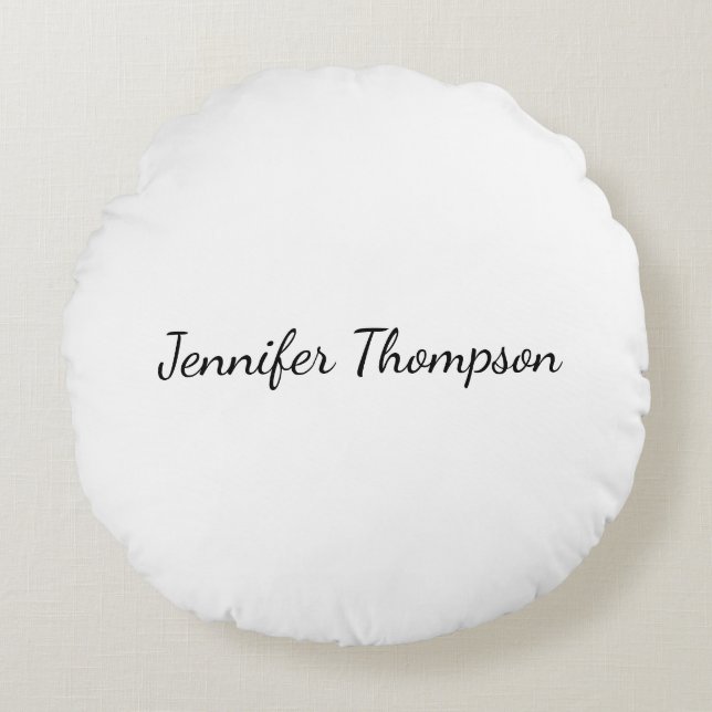 Calligraphy Elegant Plain Simple Name Round Pillow (Front)