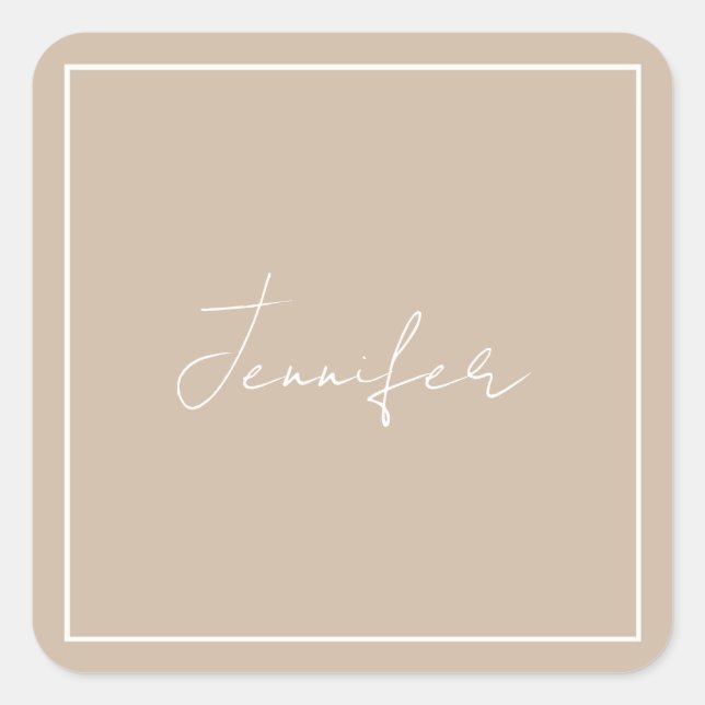 Calligraphy Elegant Plain Simple Name Square Sticker (Front)