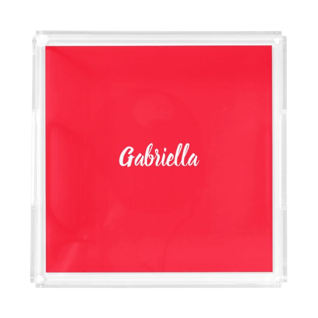 Calligraphy Elegant Red White Plain Simple Name Acrylic Tray (Front)