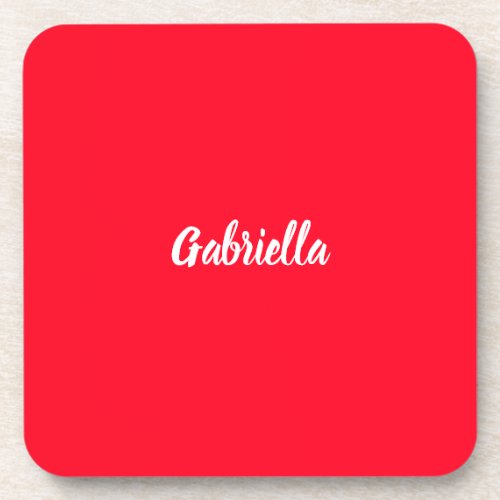 Calligraphy Elegant Red White Plain Simple Name Beverage Coaster