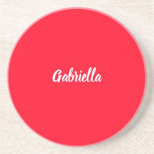 Calligraphy Elegant Red White Plain Simple Name Coaster