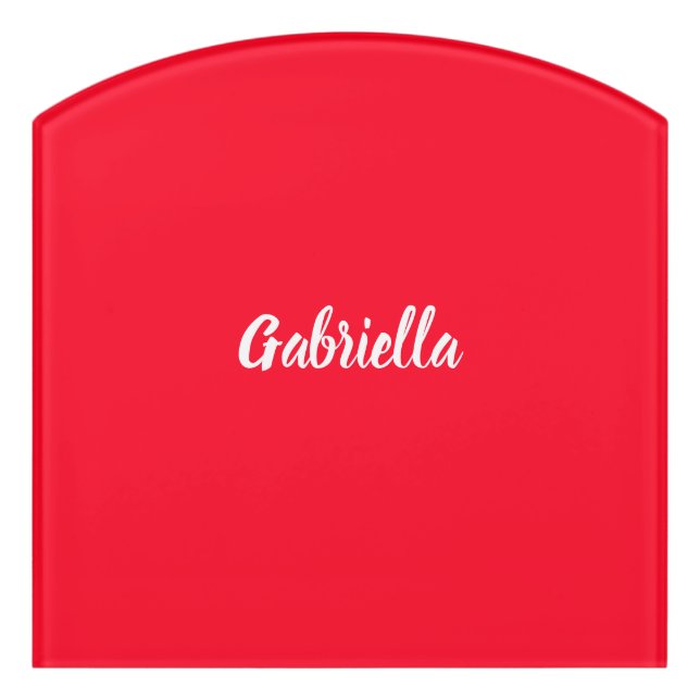 Calligraphy Elegant Red White Plain Simple Name Door Sign (Contour Front)