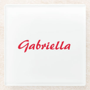 Calligraphy Elegant Red White Plain Simple Name Glass Coaster