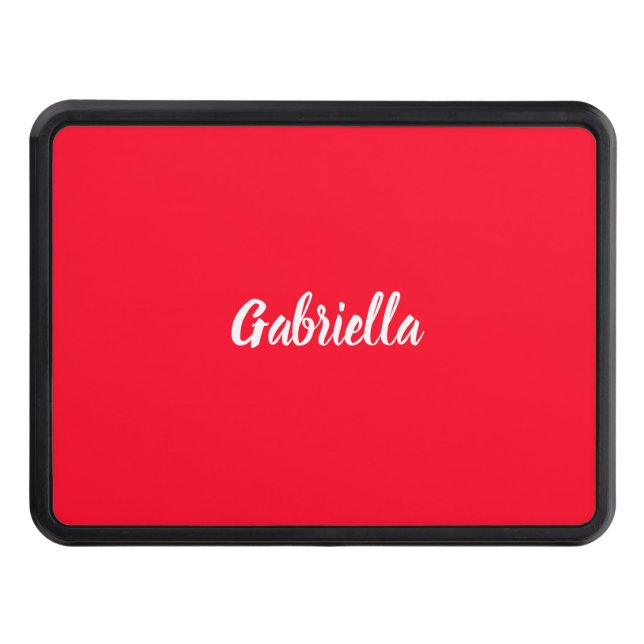 Calligraphy Elegant Red White Plain Simple Name Hitch Cover (Front)