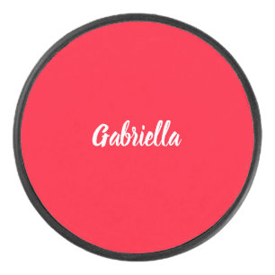 Calligraphy Elegant Red White Plain Simple Name Hockey Puck