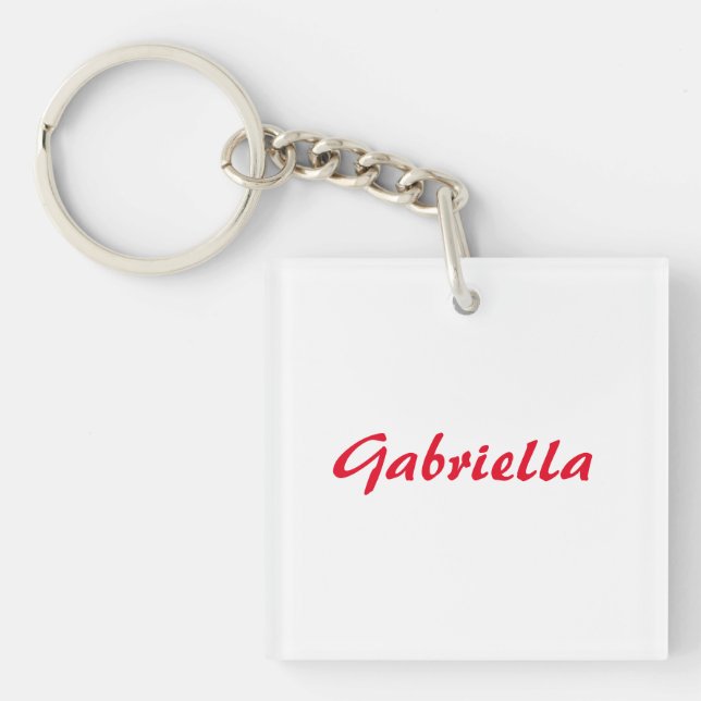 Calligraphy Elegant Red White Plain Simple Name Keychain (Front)
